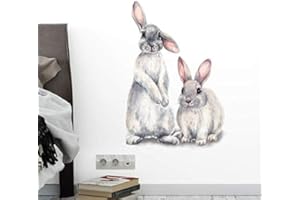 ICOUVA Wall Decals for Kids Bedroom Cute Cartoon Animal Wall Stickers Rabbits,Koala,Squirrel,Turtle,Bird Animal Wall Decorations for Home Living Room Bedroom Decors (Rabbits Front Side)