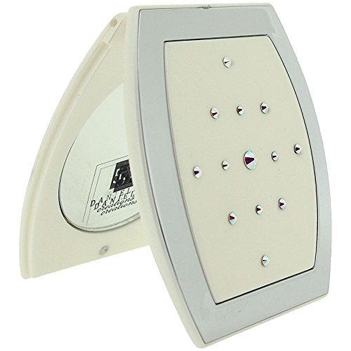 Pearl Compact Mirror With Swarovski Crystals, Rectangle Shaped, 5 x Magnification SC962
