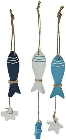 Ishua Mediterranean-style Creative Wooden Fish Shape Ornaments Wall Decorations Starfish Hanging Decor
