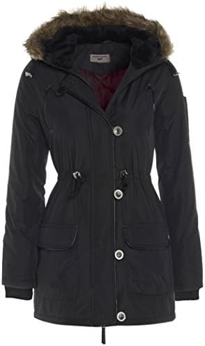 SS7 Women's Parka Faux Fur Coat, Black, Khaki Sizes 8-16 (Black, UK - 10)