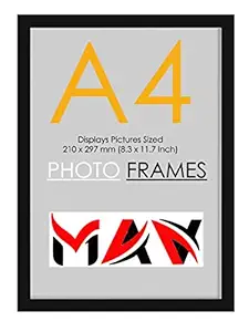 ModernArt Synthetic Wood and Glass Wall Photo Frame A4 Size - (Black, 12