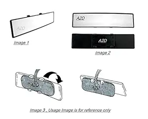 A2D Snap On Interior Large Wide Angle Rear View Mirror Glass Black for Maruti Suzuki Alto K10 Type 1