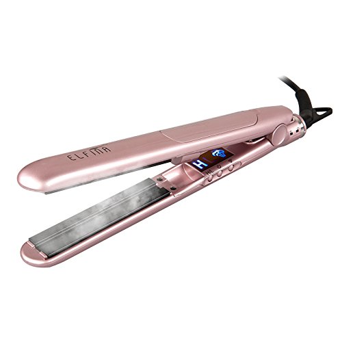 Pelo Cabello Vapor 2 en 1 cerámica hierro Alisar y rizar por ELFINA  -- Rosa