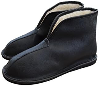Unisex Womens Mens Natural Leather And Sheep's Wool Linning Slippers Boots Size 3 -12 (UK 6 / EU 39, Black)