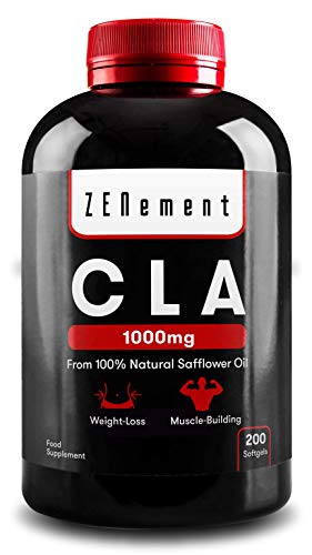 CLA - Acide linoléique conjugué | 1000mg x 200 Capsules | Perte de poids, croissance musculaire | Huile végétale de carthame 100% naturelle, sans gluten, sans OGM