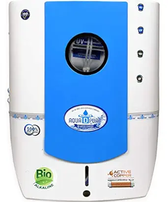 Aquadpure premium Water Purifier with RO+UV+UF+TDS and Bio A-A-A Alkaline + Active Copper 3 in 1 Filter (White & Blue) 12 Liter Made in India