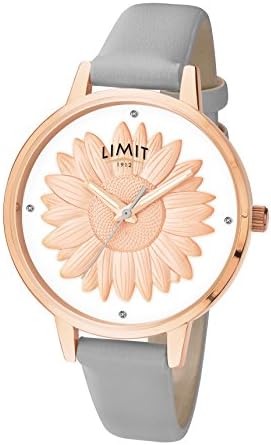 Limit6281 Rose Gold Plated Sunflower Grey Strap Watch Womens