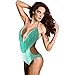 SOTW Monokini Padded One Piece V Neck Bathing Suits Bikini Fringe Swimsuits Swimwear, Turquoise, L
