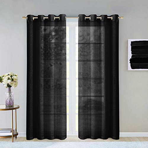Dainty Home Malibu Linen Look Sheer Grommet Window Panel, Tessuto, Black, 110 by 84-inch