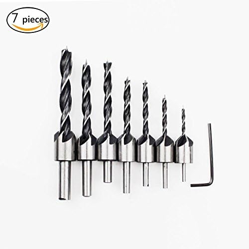 Pingranso 3-10mm 7pcs HSS Countersink Drill Bits Set Screw Woodworking Chamfer Tool with a Hex L-Wrench