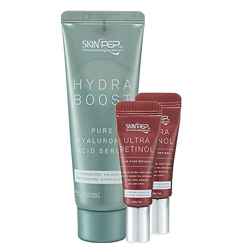 SkinPep Ultra Retinol 0.5% Serum 14ml + Hydra Boost 70ml - Helps To Reduce The Appearance Of Fine Lines + wrinkles + dark spots + 0.5% Pure Retinol + Hyaluronic Acid - 100% Satisfaction or Your Money Back Guarantee.