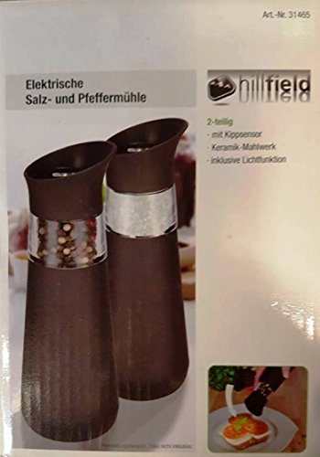 2 Stück elektr. Salz- und Pfeffermühle mit Beleuchtung und 90 Grad Kippsensor , hillfield® (2er-Set Mühlen) - 3