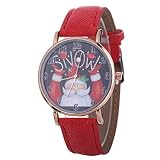 periwinkLuQ Runde Armbanduhr mit weihnachtlichem Muster, Kunstleder-Band, analoge Ziffernanzeige, Quarz-Armbanduhr für Erwachsene und Kinder