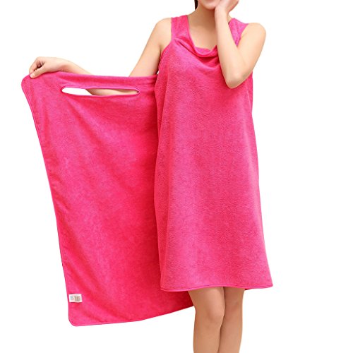 NONMON Damen Bademantel Super Weich Absorbent Microfaser Spa Strand Schwimmen Badetuch Badeanzug – Rosa Rot - 4