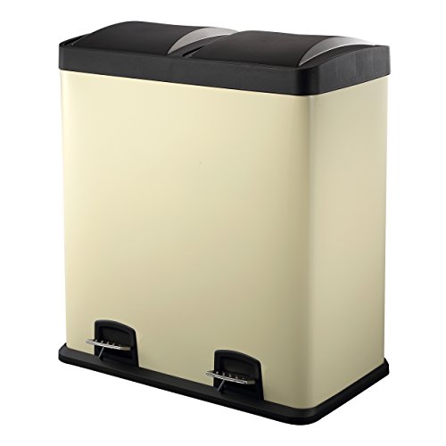 Mari Home - Cubo Basura Reciclaje Color Crema con Pedal y Tapas De Plástico - Dual 60L con 2 Compartimentos Extraíbles De 30L para Separar Los Residuos