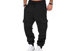 WINKEEY Pantalon de Jogging Homme Chaud Hiver Pantalon Cargo Doublure Polaire 6 Poches Survêtement Jogging Sport