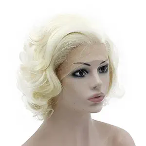 Mxangel Heat Resistant Half Hand Tied Light Blond Synthetic Lace Front Natural Short Stylish Curly Wig