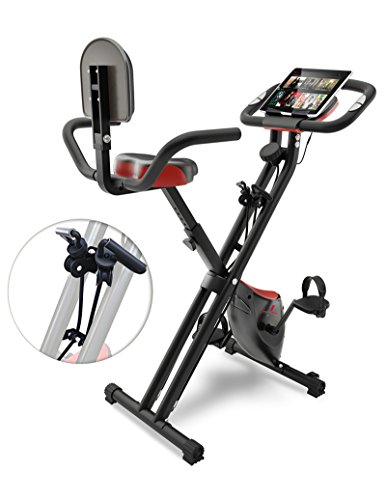 Sportstech F-Bike X100 Fitnessfahrrad mit patentiertem Zugbandsystem 4 KG Schwungmasse Rückenlehne X-Bike Ergometer mit Tablethalterun stufenloses Zwei-Wege Magentbremssystem Handpulssensoren faltbar