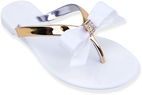 NEW WOMENS/LADIES SUMMER FLAT RUBBER JELLY DIAMANTE BOW FLIP FLOP SANDALS 3-8 (UK