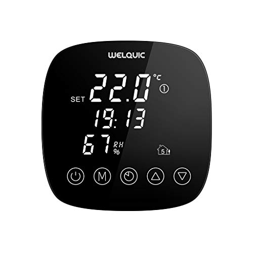 WELQUIC Termostato de Calefacción y Refrigeración 7 Días Programables Pantalla Táctil Digital Control Preciso de la Temperatura con Humedad Sensor Moderno Ahorro de Energía para Hogar y Oficina
