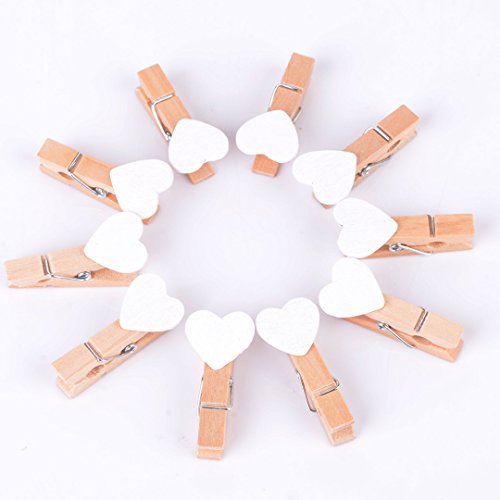 Niedliche Mini Holz Wäscheklammern Herz Holzklammer Foto-Halter Dekoration (30 Stück, Weiß) - 2