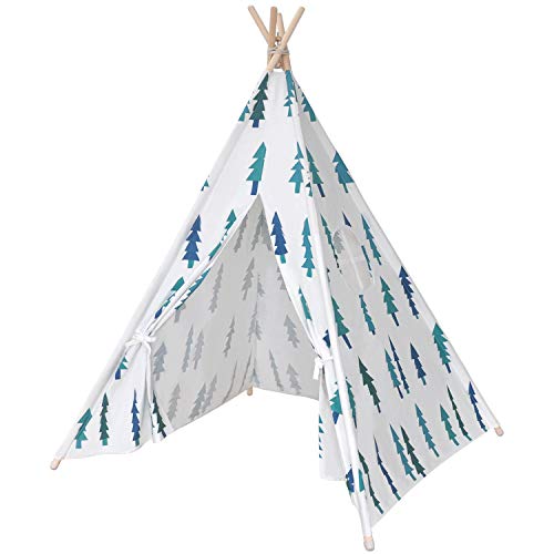 MECHHRE 100% Coton Toile Tipi Enfant Intérieur Tente De Jeu Fille & Garçon avec Tapis De Sol & 1 Fenêtre & 1 Pochette & 4 Bois & 1 Sac Teepee Chambre Portable Et Fixe (sans Tapis)