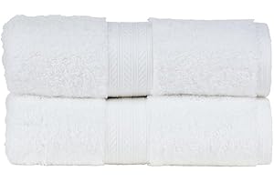 Christy Renaissance 2 Hand Towels Set | White | 100% Egyptian Cotton Pile | Luxuriously Soft and Super Absorbent | 675 GSM | Plush Fluffy and Long Lasting