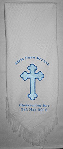 Personalised Christening / Baptism Shawl - 2 DAY SERVICE AVAILABLE - Blue Lettering