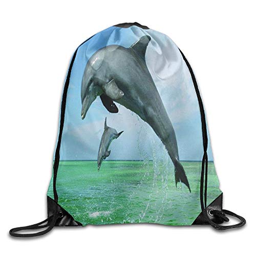 Flying Dolphins Unisex Drawstring Backpack Travel Sports Bag