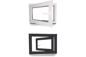 HEXA'FEN Fenetre PVC - LxH 600x400 mm - Triple vitrage - Anthracite ext Blc int Poignée A Droite