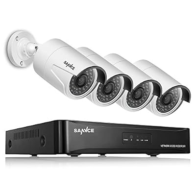 Annke SANNCE 4CH 960P HD PoE NVR Système de Caméra de Surveillance QR Code 4 POE caméra Intérieur/Extérieur Etanche 960P 1.3 Megapixels Haute Résolution IP Caméra de Sécurité Accès à distance via Smartphone/PC, Sans Disque dur