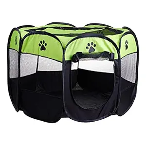 Meri Shop Pet Folding Playpen Portable 8-Panel Kennel Fences Tent Green_M
