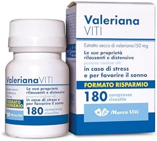 Valeriana Viti - 180 Compresse da 150mg, Integratore Alimentare per Relax e Riposo Notturno, Estratto Secco di Valeriana Officinalis, Senza Glutine e Senza Lattosio
