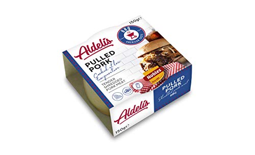 Aldelís Lata de Hebras de Cerdo en Salsa Barbacoa - Canned Pulled Pork with Smoky BBQ Sauce Ready to Eat ideal for Wraps and Sandwich - Pack 12x150gr