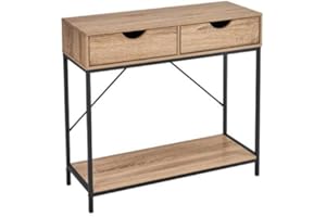 LOLAhome Consola para Recibididor Color Negro y Natural con 2 Cajones, Mueble Decorativo para Entrada, Salón o Cocina de Madera y Metal de 75x80x30 cm