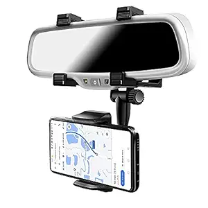 CQLEK Anti Shake & Fall Prevention 360 Degree Rotation Adjustable Anti Vibration Car Phone Holder for Rear View Mirror Mount Stand - Supports Mobile Up to 6.5 inch Smartphones