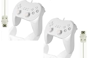 TheMax (2 Pack) Wired Classic Controller Pro Compatible for Wii Remote Console Classic Pro Controller Console Gamepad Joystick in White