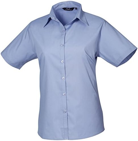Ladies Short Sleeve Poplin Shirt Mid Blue 24