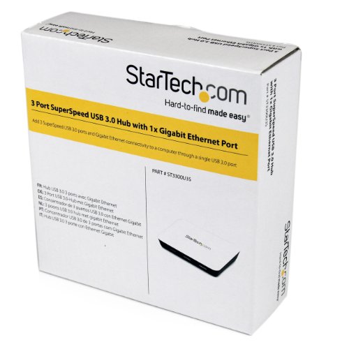 StarTech com ST3300U3S - Adaptador de red Gigabit Ethernet externo USB 3 0 con Hub concentrador ladr  n SuperSpeed de 3 puertos  blanco