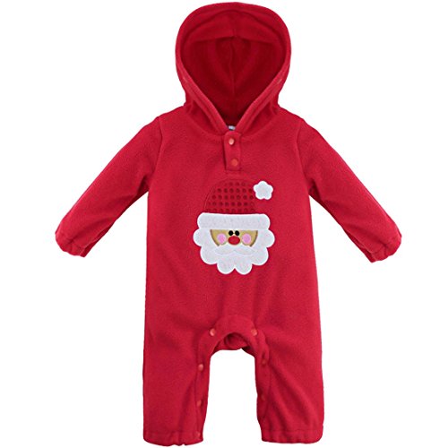 YIZYIF Babies Christmas Romper Warm Fleece Outfit Infants Fancy Jumpsuit Costume Unisex 3-18 Months Red Christmas Santa Claus 9-12 Months