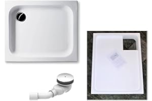 GB EYE KOMPLETT-PAKET: Duschwanne 90 x 75 cm flach 6,5 cm weiß Acryl + Styroporträger/Wannenträger + Ablaufgarnitur chrom DN 90