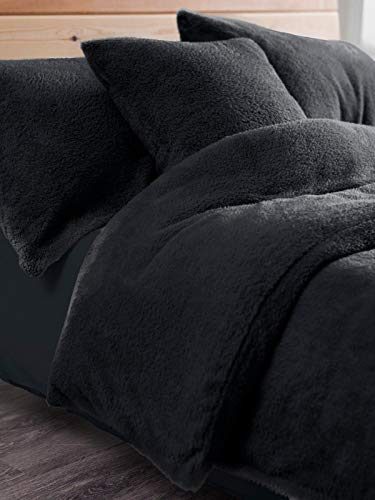 Fleece Duvet Quilt Cover Bedding Set With Matching Pillowcase Teddy Warm and Cosy Black Single Only By EXQUIZIT HOME.