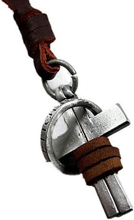 Brown Real Leather and Cross Alloy Pendant Adiustable Necklace Cool Neacklace Mens Necklace Boys Necklace Pl0339