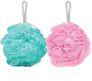 AKOTI Sponge Body Scrubber Bathing Body Wash Puff Loofah for Men Women Baby Kids Loofah Sponge Pouf Body Scrubber Soft Round Bath Sponge Loofah Scrub Multicolour (2-PES)