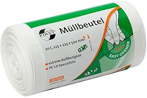 DEISS FIRST PLUS Bolsas de basura de polietileno de baja densidad (PEBD, 20 l, 50 unidades), color blanco