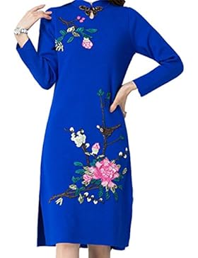 ALUK- Stile cinese - retrò Cheongsam di temperamento Vestito a maglia sottile a maglia lunga dal maniche a maglia...