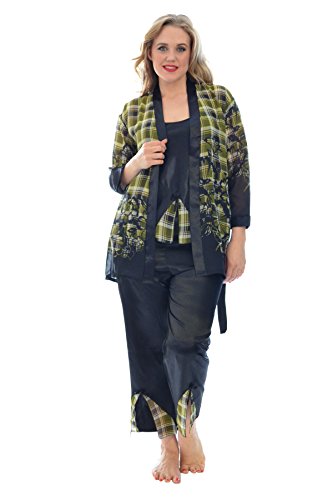 Tartan Floral Print Nightwear Black XxXL