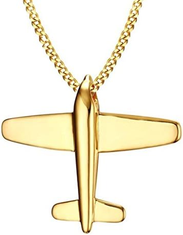 NWYJR Jewelry Creative Men'S Necklace Pendant, 47mm Mini Airplane Pendant With 60cm Stainless Steel Necklace, Tide Men'S Accessories, Gold