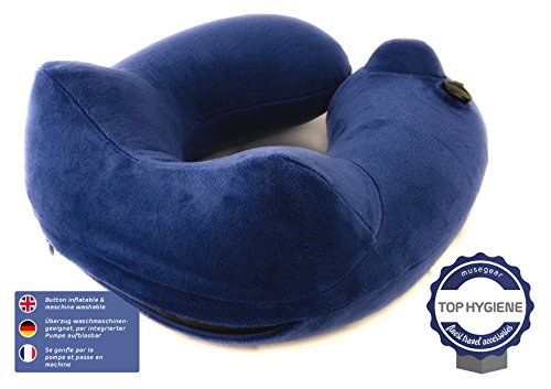 musegear® Reise Nackenkissen aufblasbar deluxe | Superweiches Fleece mit hygienischer Pumpen-Technologie | für ruhigen Schlaf unterwegs in Flugzeug, Auto | Reisekissen waschbar, klein & leicht - 6