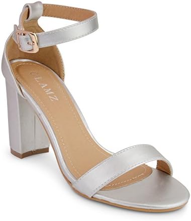 Womens Ladies Block High Heel Ankle Strap Peep Toe Strappy Sandals Shoes Size 3 4 5 6 7 8 (4, Silver)